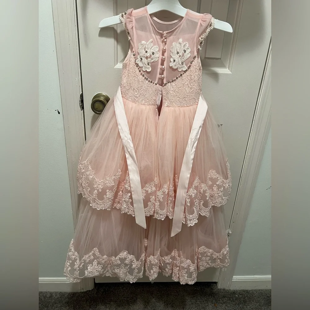 Elegant Pink Lace Flower Girl Dress - Picture 8 of 8